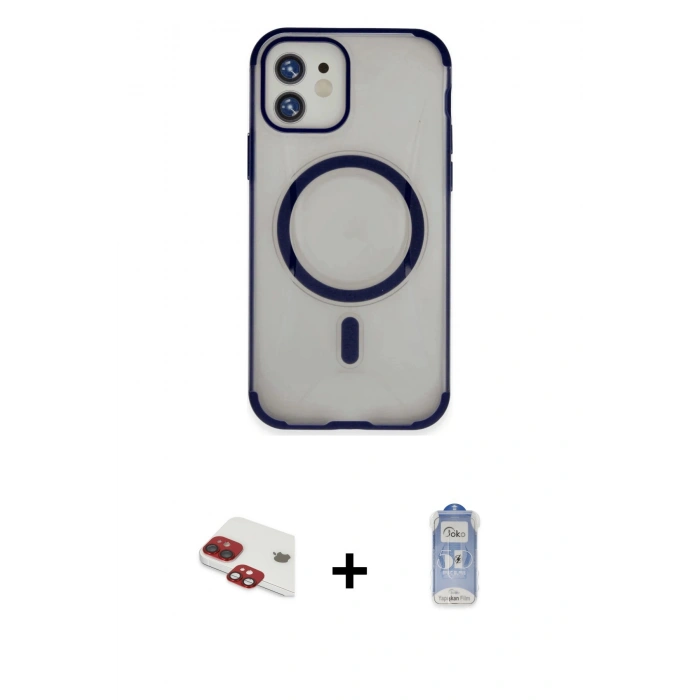 MARSİLYAN™- iPhone 11 Kılıf Eksen Klasik Koleksiyonu - Siyah Joko Magic 5D Cam + Pers Alüminyum Kamera Lens - KI