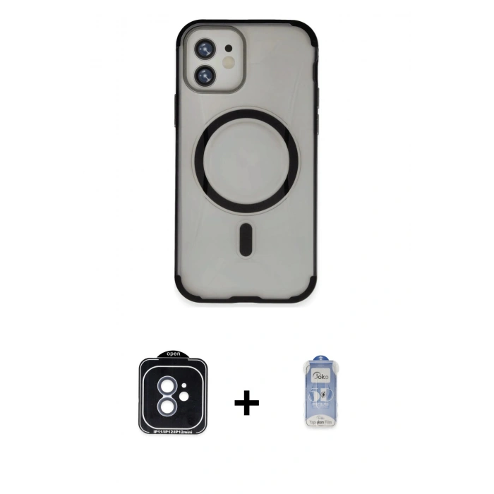 MARSİLYAN™- iPhone 11 Kılıf Eksen Klasik Koleksiyonu - Siyah Joko Magic 5D Cam + PVD Metal Kamera Lens - MI