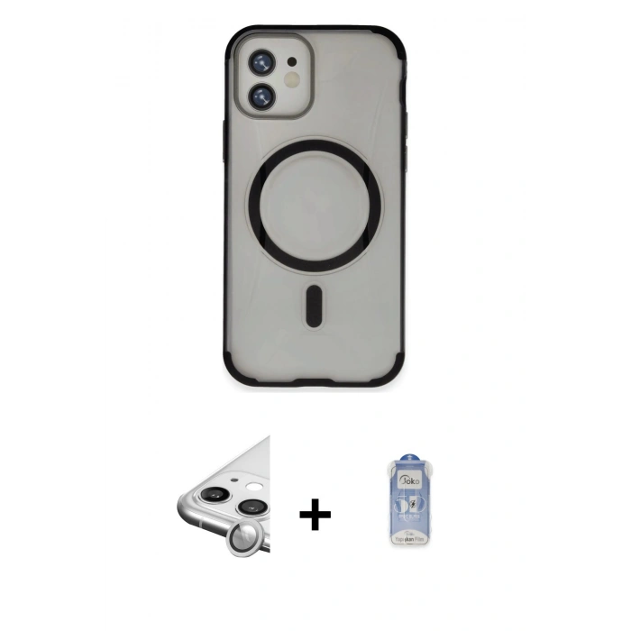 MARSİLYAN™- iPhone 11 Kılıf Eksen Klasik Koleksiyonu - Siyah Joko Magic 5D Cam + Raze Metal Kamera Lens - GS