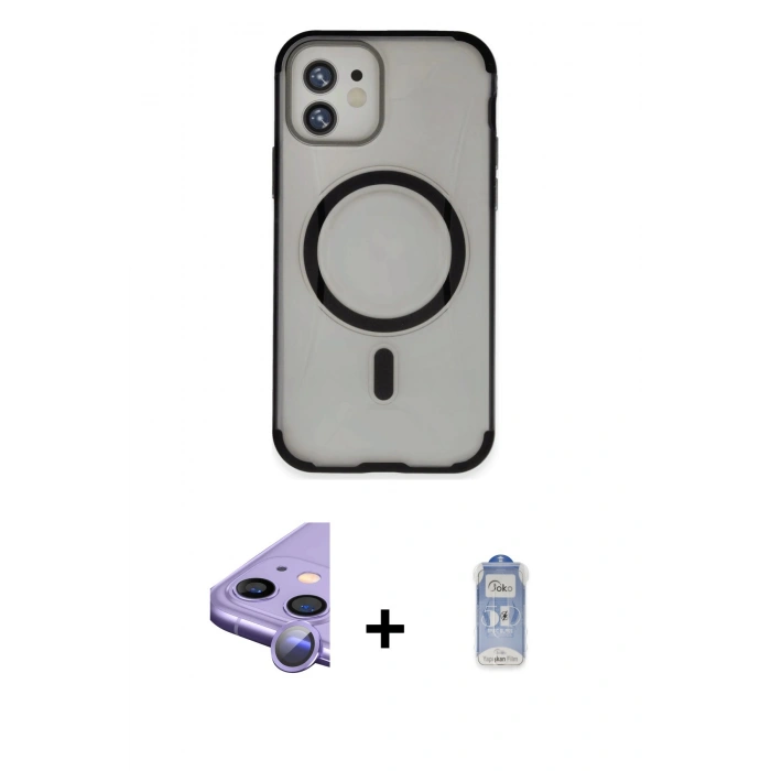 MARSİLYAN™- iPhone 11 Kılıf Eksen Klasik Koleksiyonu - Siyah Joko Magic 5D Cam + Raze Metal Kamera Lens - MR