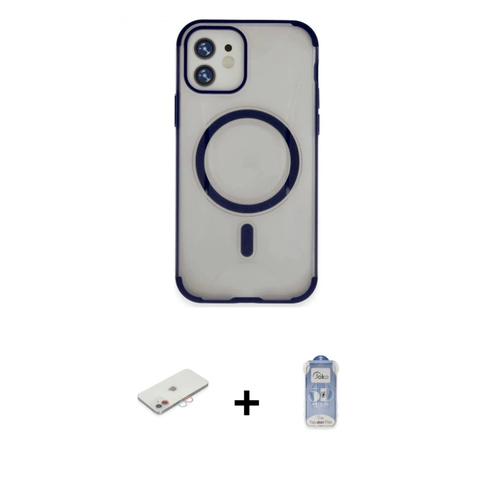 MARSİLYAN™- iPhone 11 Kılıf Eksen Klasik Koleksiyonu - Siyah Joko Magic 5D Cam + Renkli Kamera Lens Koruma Cam - PE