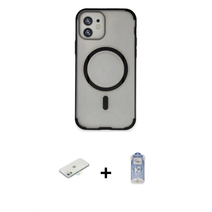 MARSİLYAN™- iPhone 11 Kılıf Eksen Klasik Koleksiyonu - Siyah Joko Magic 5D Cam + Renkli Kamera Lens Koruma Cam - SI