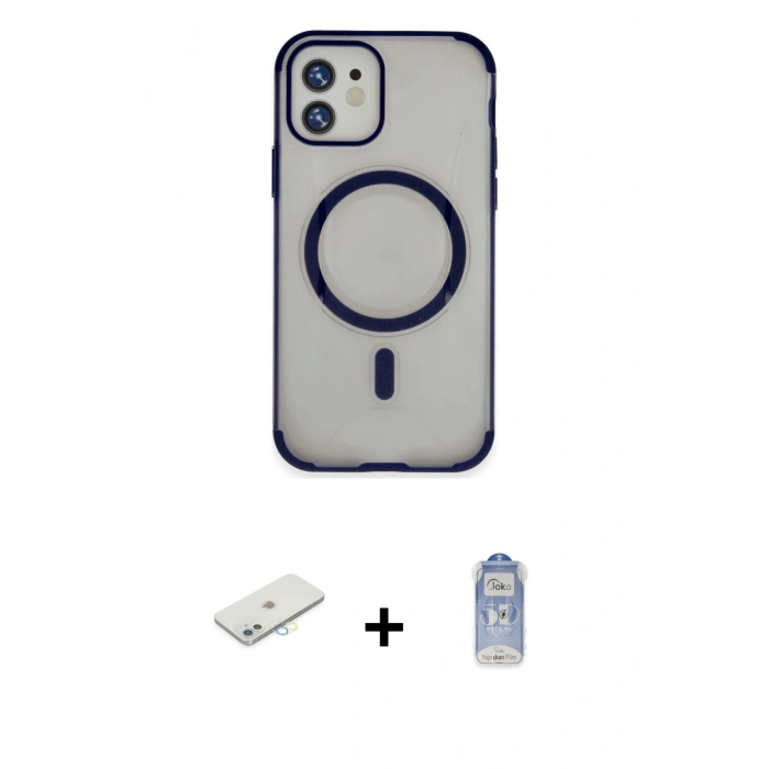 MARSİLYAN™- iPhone 11 Kılıf Eksen Klasik Koleksiyonu - Siyah Joko Magic 5D Cam + Sarı Renkli Kamera Lens Koruma Cam