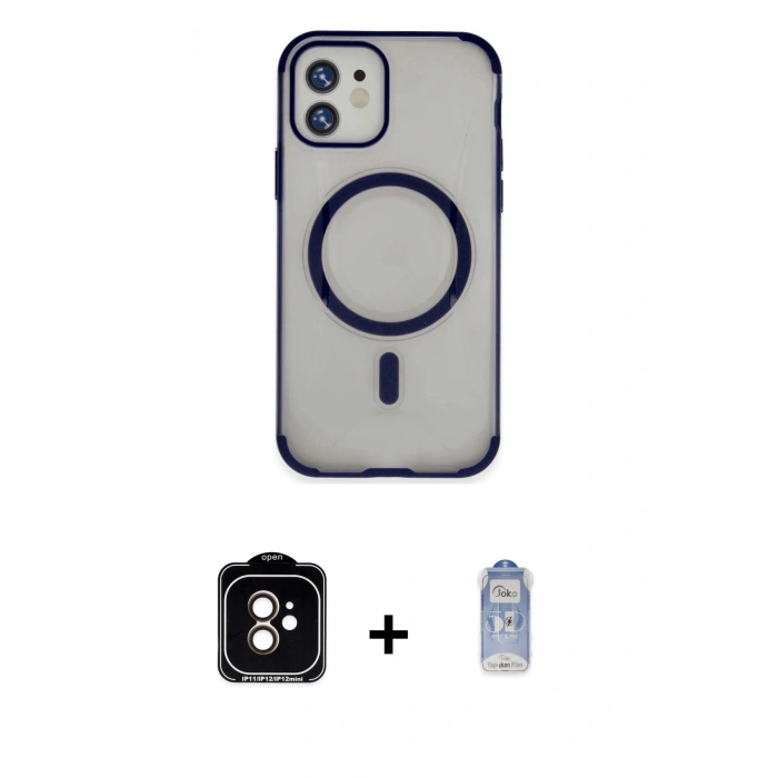 MARSİLYAN™- iPhone 11 Kılıf Eksen Klasik Koleksiyonu - Siyah Joko Magic 5D Cam + PVD Metal Kamera Lens - TU