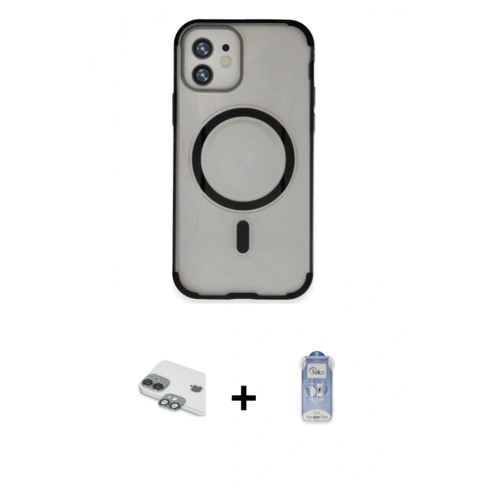 MARSİLYAN™- iPhone 11 Kılıf Eksen Klasik Koleksiyonu - Siyah Joko Magic 5D Cam + Pers Alüminyum Kamera Lens - YL