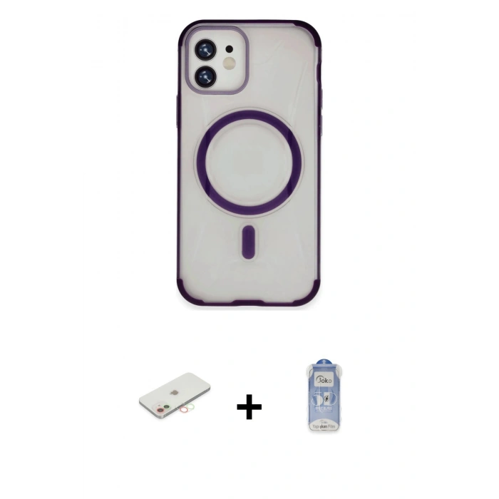 MARSİLYAN™- iPhone 11 Kılıf Eksen Klasik Koleksiyonu - Siyah Joko Magic 5D Cam + Renkli Kamera Lens Koruma Cam - YL