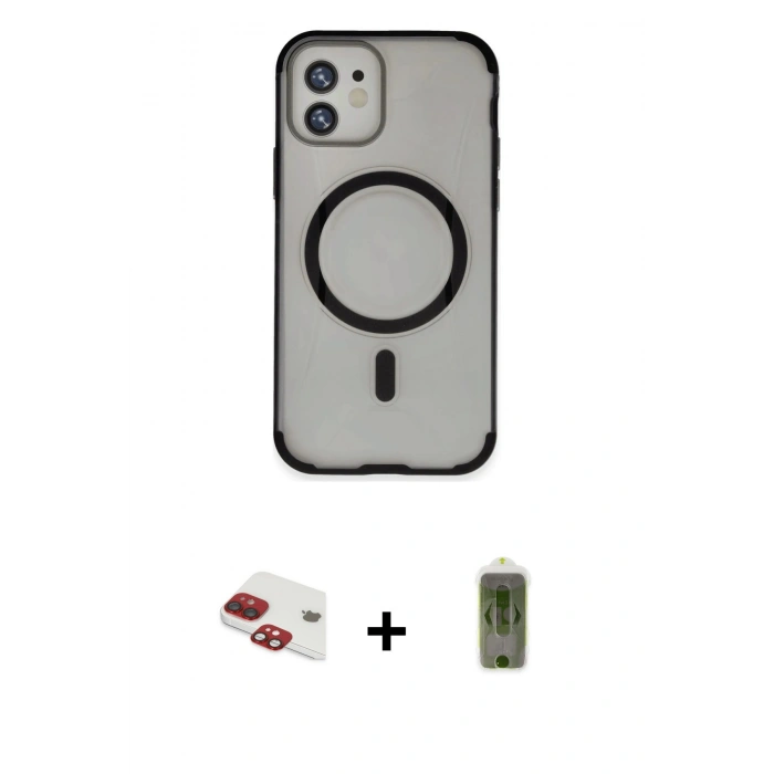 MARSİLYAN™- iPhone 11 Kılıf Eksen Klasik Koleksiyonu - Siyah Joko Magic 5D Hayalet Cam + Pers Alüminyum Kamera Lens - KI