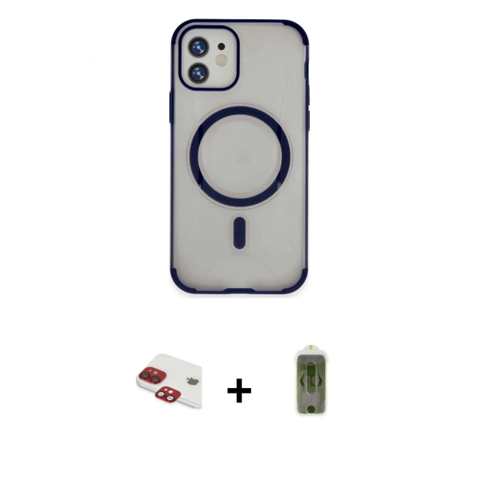MARSİLYAN™- iPhone 11 Kılıf Eksen Klasik Koleksiyonu - Siyah Joko Magic 5D Hayalet Cam + Pers Alüminyum Kamera Lens - KI