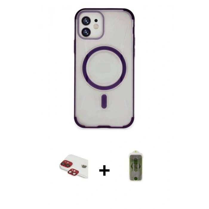MARSİLYAN™- iPhone 11 Kılıf Eksen Klasik Koleksiyonu - Siyah Joko Magic 5D Hayalet Cam + Pers Alüminyum Kamera Lens - KI