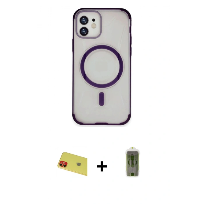 MARSİLYAN™- iPhone 11 Kılıf Eksen Klasik Koleksiyonu - Siyah Joko Magic 5D Hayalet Cam + Rainbow Kamera Lens Koruma Cam - KI