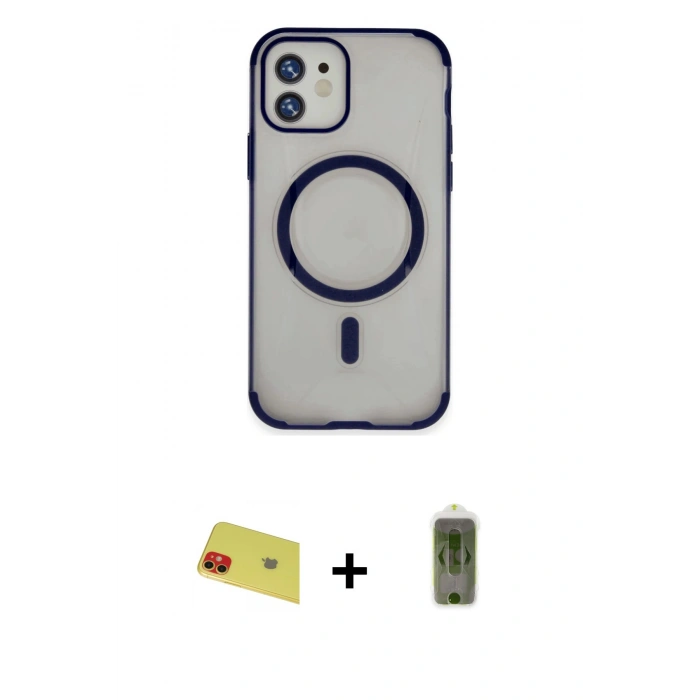 MARSİLYAN™- iPhone 11 Kılıf Eksen Klasik Koleksiyonu - Siyah Joko Magic 5D Hayalet Cam + Rainbow Kamera Lens Koruma Cam - KI