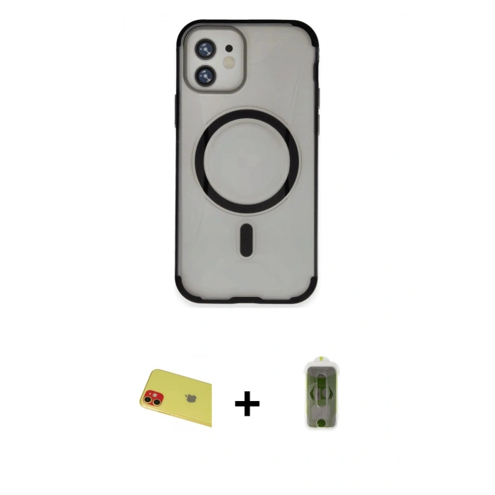 MARSİLYAN™- iPhone 11 Kılıf Eksen Klasik Koleksiyonu - Siyah Joko Magic 5D Hayalet Cam + Rainbow Kamera Lens Koruma Cam - KI