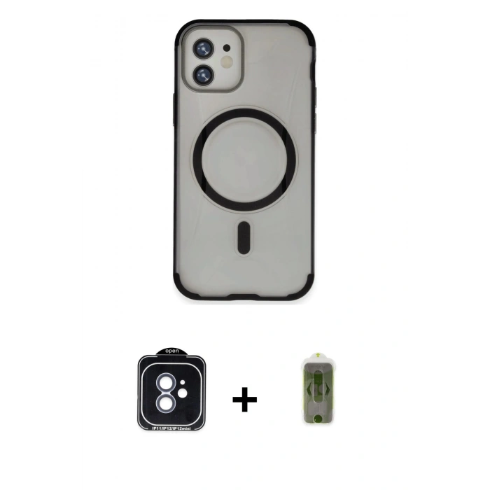 MARSİLYAN™- iPhone 11 Kılıf Eksen Klasik Koleksiyonu - Siyah Joko Magic 5D Hayalet Cam + PVD Metal Kamera Lens - MI