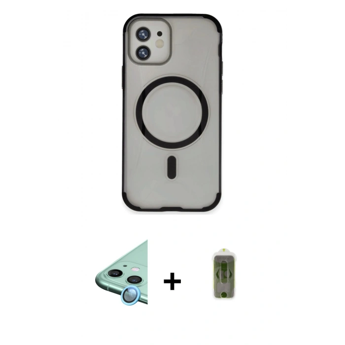 MARSİLYAN™- iPhone 11 Kılıf Eksen Klasik Koleksiyonu - Siyah Joko Magic 5D Hayalet Cam + Raze Metal Kamera Lens - MI