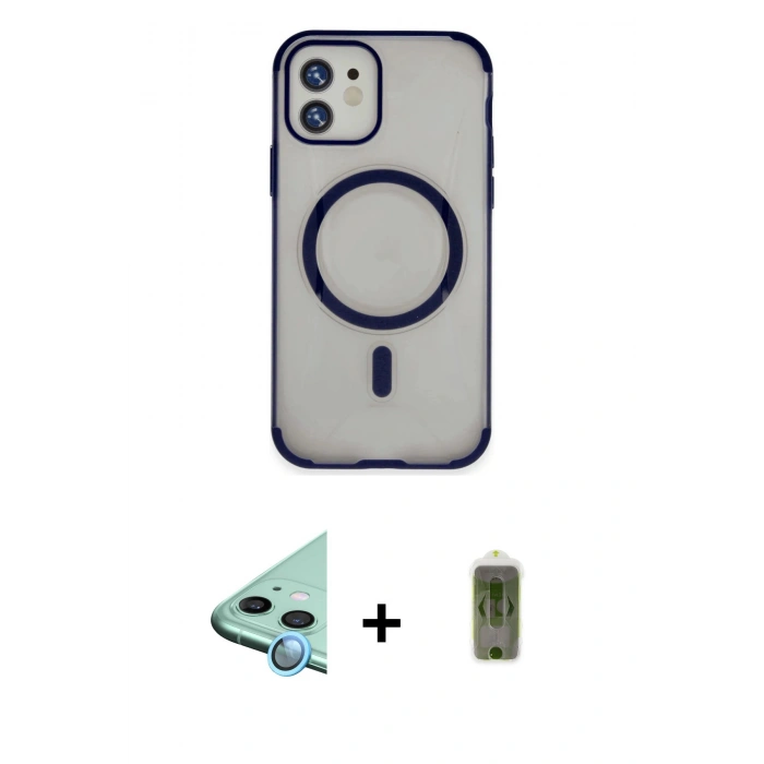 MARSİLYAN™- iPhone 11 Kılıf Eksen Klasik Koleksiyonu - Siyah Joko Magic 5D Hayalet Cam + Raze Metal Kamera Lens - MI