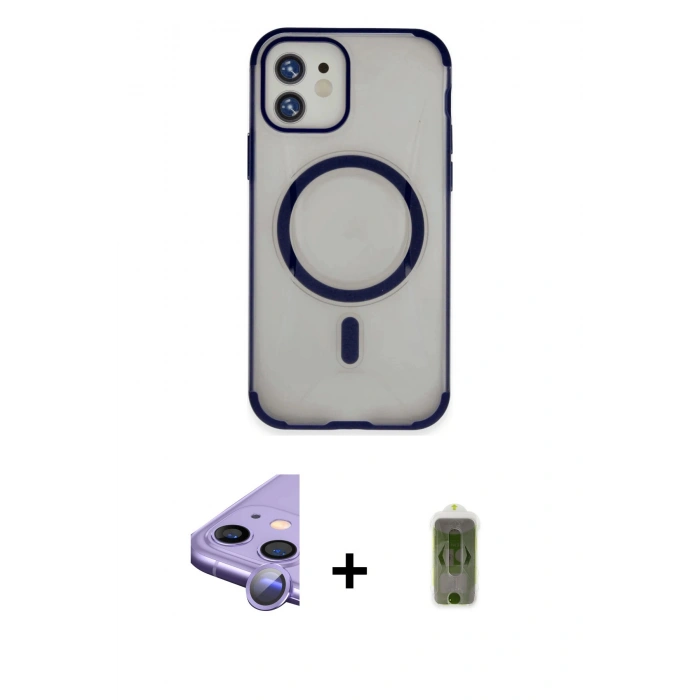 MARSİLYAN™- iPhone 11 Kılıf Eksen Klasik Koleksiyonu - Siyah Joko Magic 5D Hayalet Cam + Raze Metal Kamera Lens - MR