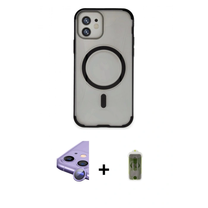 MARSİLYAN™- iPhone 11 Kılıf Eksen Klasik Koleksiyonu - Siyah Joko Magic 5D Hayalet Cam + Raze Metal Kamera Lens - MR