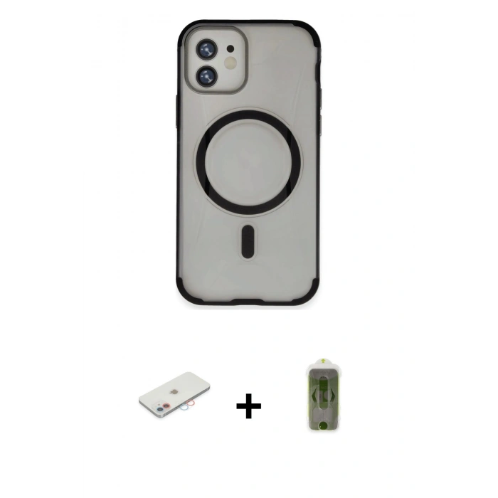MARSİLYAN™- iPhone 11 Kılıf Eksen Klasik Koleksiyonu - Siyah Joko Magic 5D Hayalet Cam + Renkli Kamera Lens Koruma Cam - PE