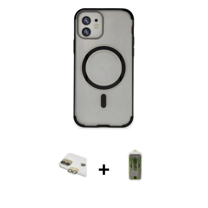 MARSİLYAN™- iPhone 11 Kılıf Eksen Klasik Koleksiyonu - Siyah Joko Magic 5D Hayalet Cam + Pers Alüminyum Kamera Lens - GD