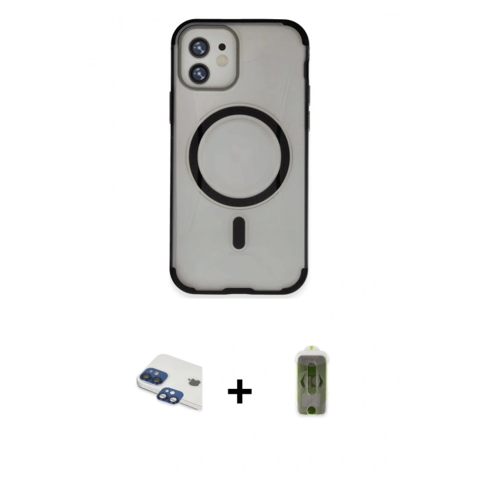 MARSİLYAN™- iPhone 11 Kılıf Eksen Klasik Koleksiyonu - Siyah Joko Magic 5D Hayalet Cam + Pers Alüminyum Kamera Lens - LT