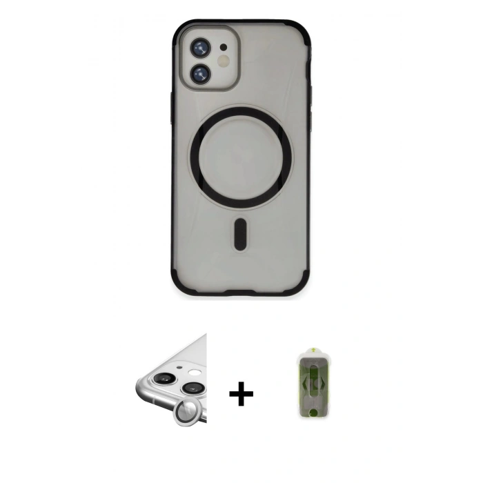 MARSİLYAN™- iPhone 11 Kılıf Eksen Klasik Koleksiyonu - Siyah Joko Magic 5D Hayalet Cam + Raze Metal Kamera Lens - GS