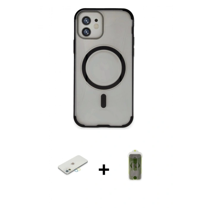 MARSİLYAN™- iPhone 11 Kılıf Eksen Klasik Koleksiyonu - Siyah Joko Magic 5D Hayalet Cam + Renkli Kamera Lens Koruma Cam - SI