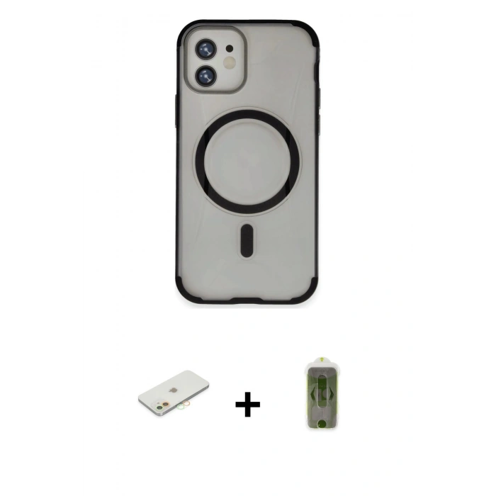 MARSİLYAN™- iPhone 11 Kılıf Eksen Klasik Koleksiyonu - Siyah Joko Magic 5D Hayalet Cam + Renkli Kamera Lens Koruma Cam - TU