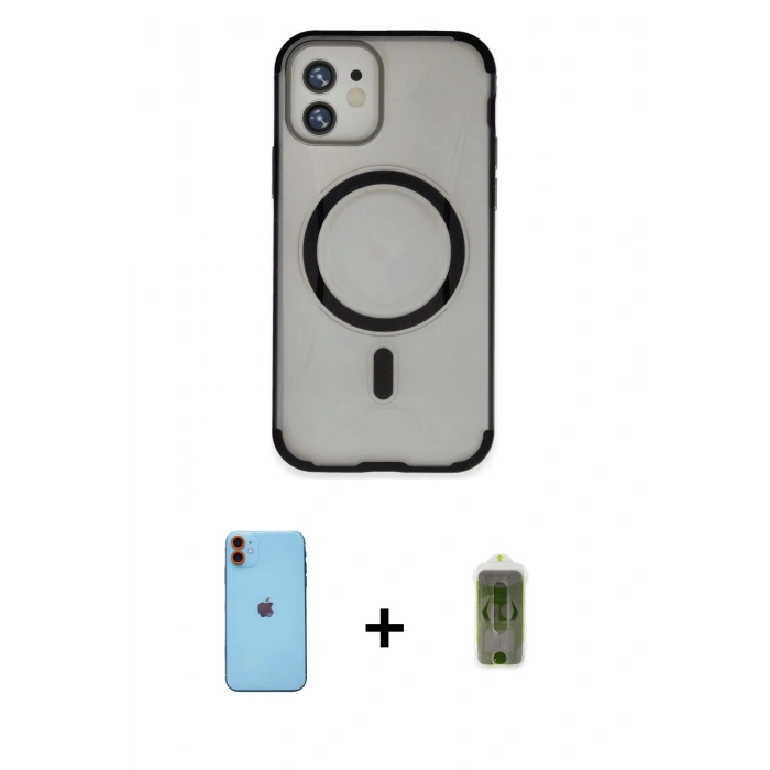 MARSİLYAN™- iPhone 11 Kılıf Eksen Klasik Koleksiyonu - Siyah Joko Magic 5D Hayalet Cam + Neon Fosforlu Kamera Lens - TU