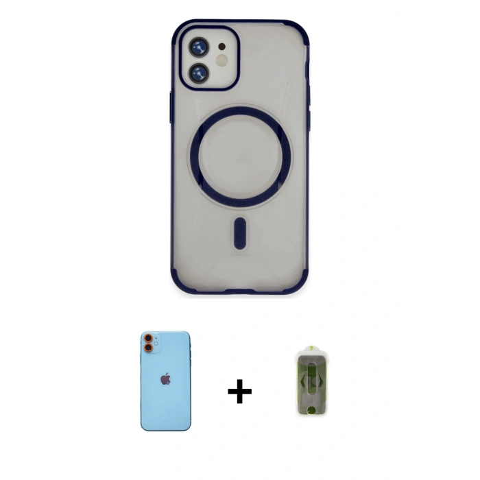 MARSİLYAN™- iPhone 11 Kılıf Eksen Klasik Koleksiyonu - Siyah Joko Magic 5D Hayalet Cam + Neon Fosforlu Kamera Lens - TU