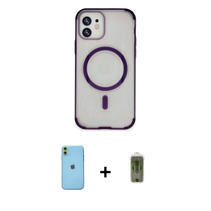 MARSİLYAN™- iPhone 11 Kılıf Eksen Klasik Koleksiyonu - Siyah Joko Magic 5D Hayalet Cam + Neon Fosforlu Kamera Lens - YL