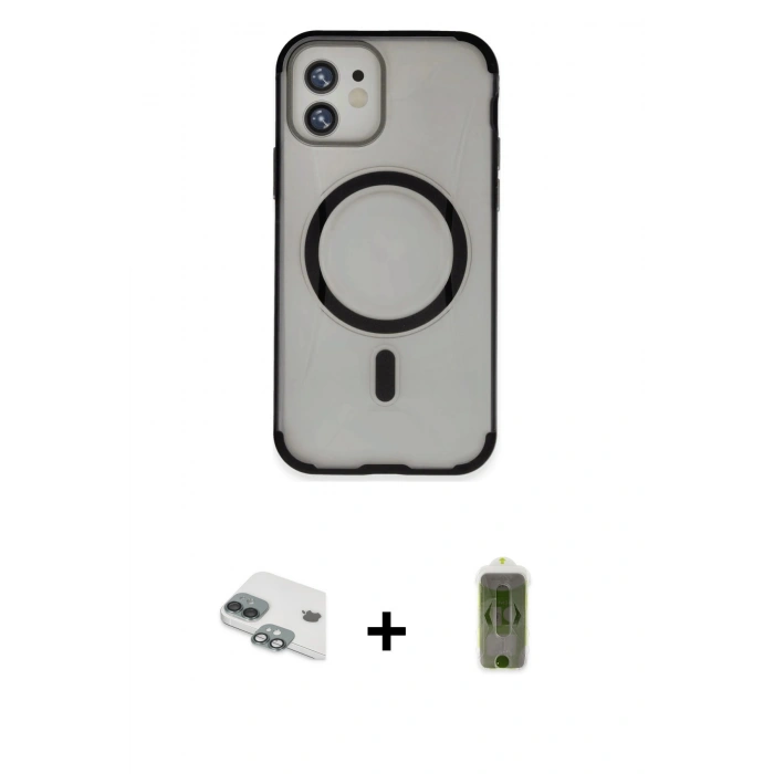MARSİLYAN™- iPhone 11 Kılıf Eksen Klasik Koleksiyonu - Siyah Joko Magic 5D Hayalet Cam + Pers Alüminyum Kamera Lens - YL