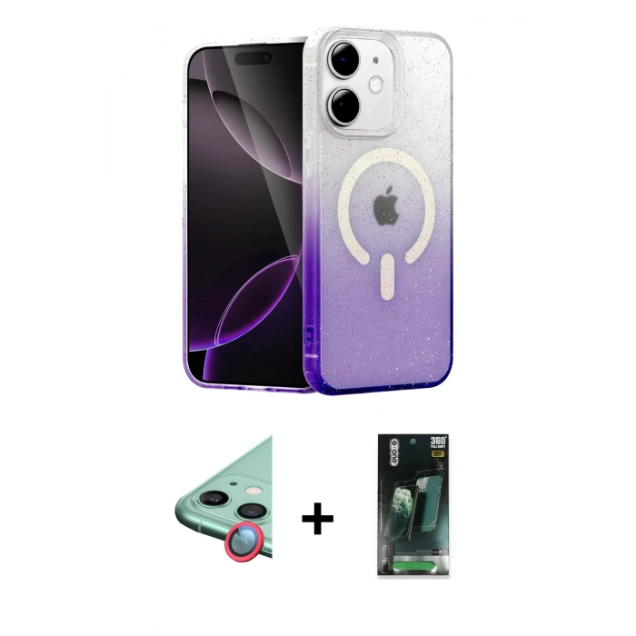 MARSİLYAN™- iPhone 11 Kılıf Eksen Minimal Özel Seri - Şeffaf 360 Full Body Arka Koruyucu + Raze Metal Kamera Lens - KI