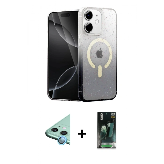 MARSİLYAN™- iPhone 11 Kılıf Eksen Minimal Özel Seri - Şeffaf 360 Full Body Arka Koruyucu + Raze Metal Kamera Lens - MI