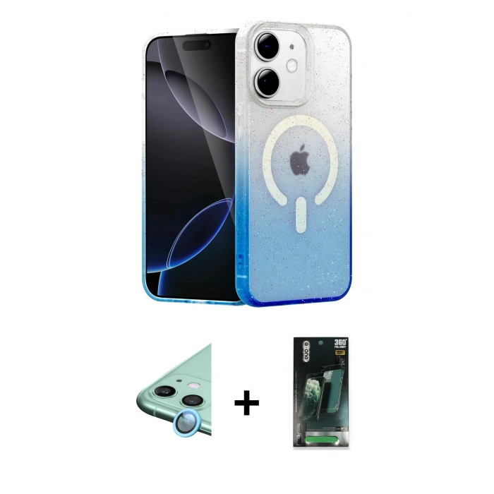 MARSİLYAN™- iPhone 11 Kılıf Eksen Minimal Özel Seri - Şeffaf 360 Full Body Arka Koruyucu + Raze Metal Kamera Lens - MI