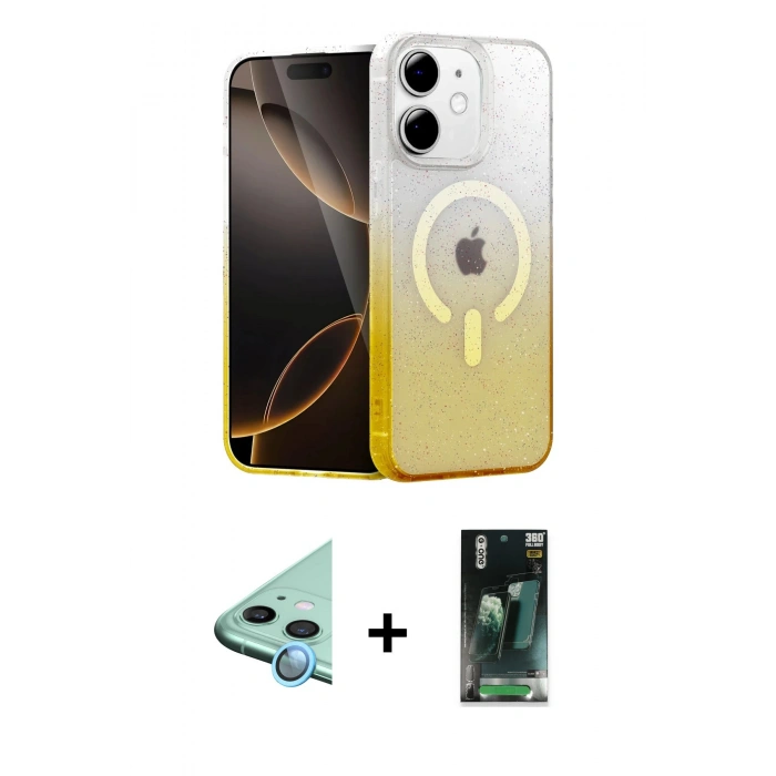 MARSİLYAN™- iPhone 11 Kılıf Eksen Minimal Özel Seri - Şeffaf 360 Full Body Arka Koruyucu + Raze Metal Kamera Lens - MI