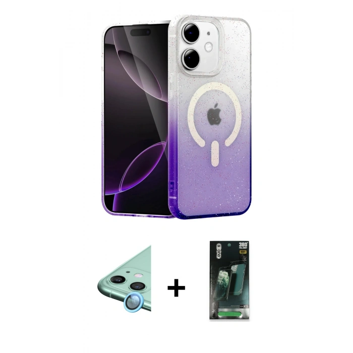 MARSİLYAN™- iPhone 11 Kılıf Eksen Minimal Özel Seri - Şeffaf 360 Full Body Arka Koruyucu + Raze Metal Kamera Lens - MI