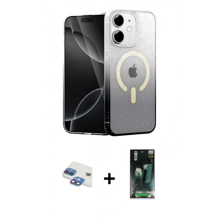MARSİLYAN™- iPhone 11 Kılıf Eksen Minimal Özel Seri - Şeffaf 360 Full Body Arka Koruyucu + Pers Alüminyum Kamera Lens - GI