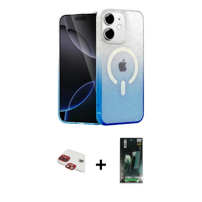 MARSİLYAN™- iPhone 11 Kılıf Eksen Minimal Özel Seri - Şeffaf 360 Full Body Arka Koruyucu + Pers Alüminyum Kamera Lens - KI