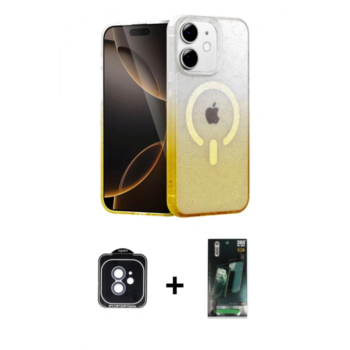 MARSİLYAN™- iPhone 11 Kılıf Eksen Minimal Özel Seri - Şeffaf 360 Full Body Arka Koruyucu + PVD Metal Kamera Lens - MI