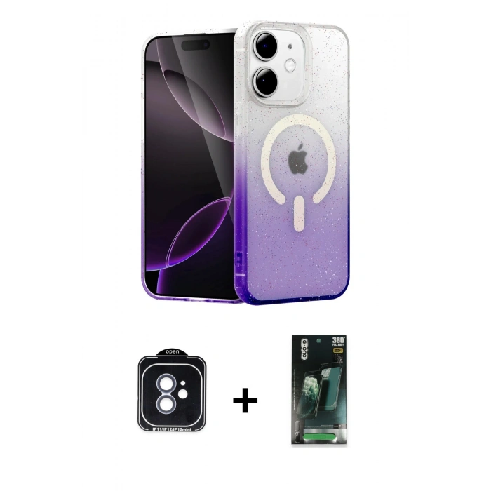 MARSİLYAN™- iPhone 11 Kılıf Eksen Minimal Özel Seri - Şeffaf 360 Full Body Arka Koruyucu + PVD Metal Kamera Lens - MI