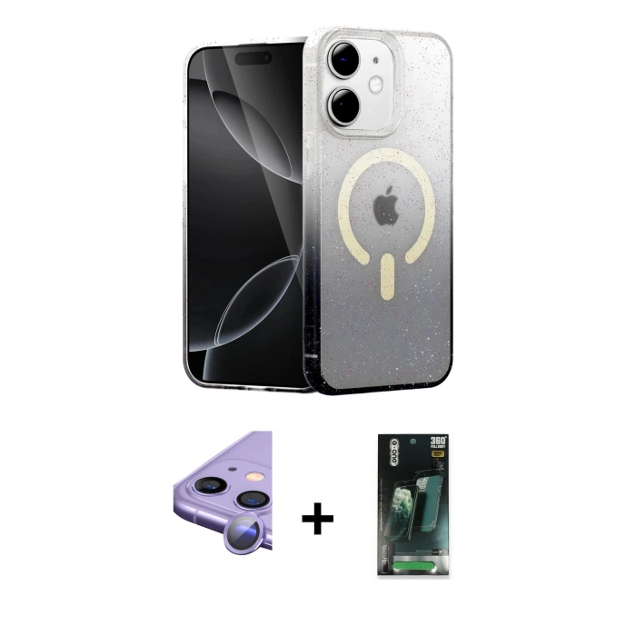 MARSİLYAN™- iPhone 11 Kılıf Eksen Minimal Özel Seri - Şeffaf 360 Full Body Arka Koruyucu + Raze Metal Kamera Lens - MR