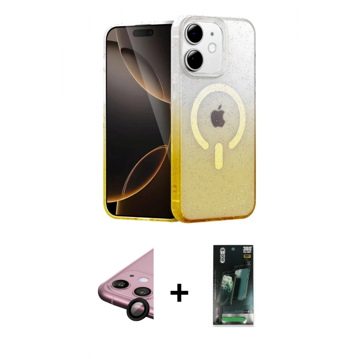 MARSİLYAN™- iPhone 11 Kılıf Eksen Minimal Özel Seri - Şeffaf 360 Full Body Arka Koruyucu + Raze Metal Kamera Lens - SH