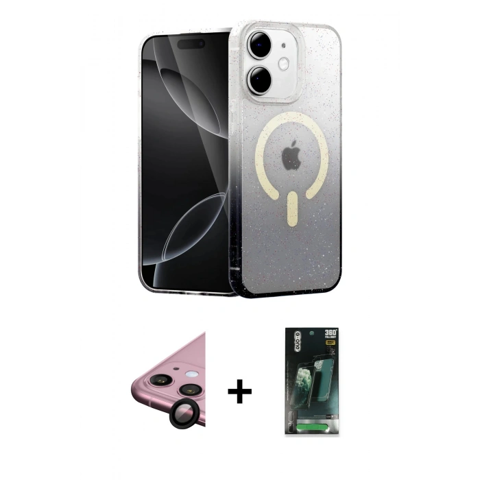 MARSİLYAN™- iPhone 11 Kılıf Eksen Minimal Özel Seri - Şeffaf 360 Full Body Arka Koruyucu + Raze Metal Kamera Lens - SH