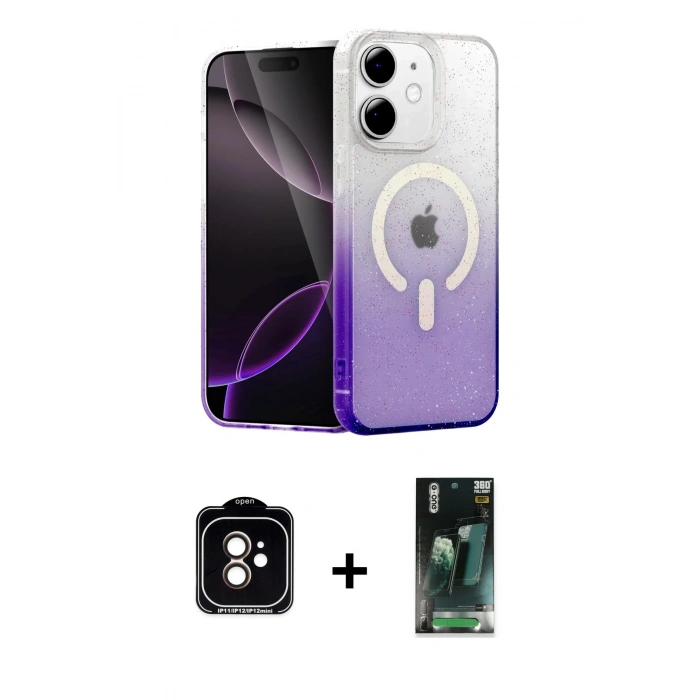 MARSİLYAN™- iPhone 11 Kılıf Eksen Minimal Özel Seri - Şeffaf 360 Full Body Arka Koruyucu + PVD Metal Kamera Lens - TU