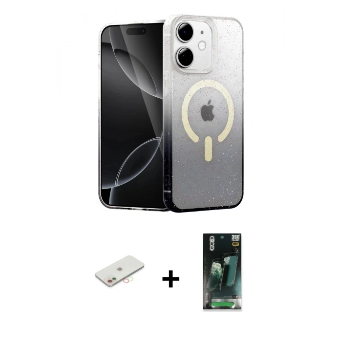 MARSİLYAN™- iPhone 11 Kılıf Eksen Minimal Özel Seri - Şeffaf 360 Full Body Arka Koruyucu + Renkli Kamera Lens Koruma Cam - YL