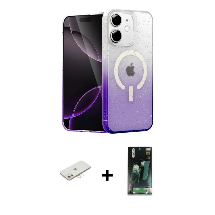 MARSİLYAN™- iPhone 11 Kılıf Eksen Minimal Özel Seri - Şeffaf 360 Full Body Arka Koruyucu + Renkli Kamera Lens Koruma Cam - YL