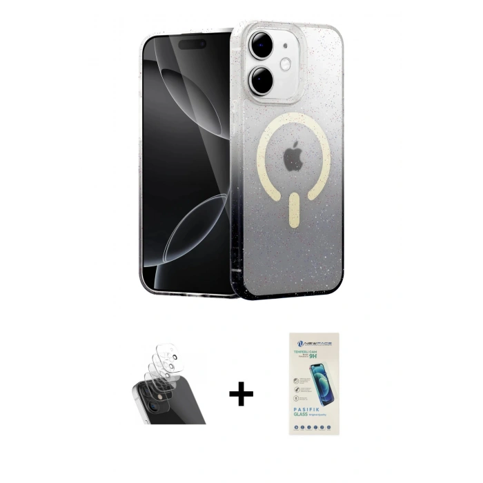 MARSİLYAN™- iPhone 11 Kılıf Eksen Minimal Özel Seri - Şeffaf Pasifik Cam Ekran Koruyucu + Kamera Lens Koruma Cam - SF