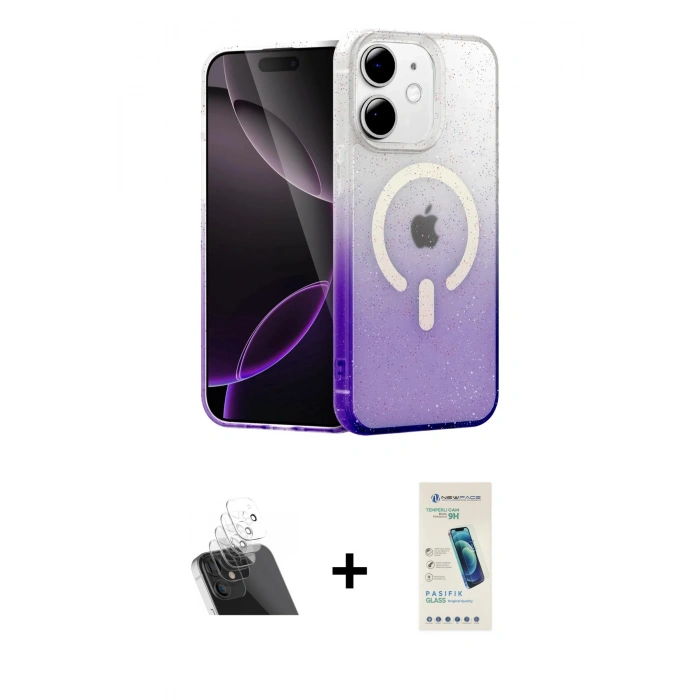 MARSİLYAN™- iPhone 11 Kılıf Eksen Minimal Özel Seri - Şeffaf Pasifik Cam Ekran Koruyucu + Kamera Lens Koruma Cam - SF