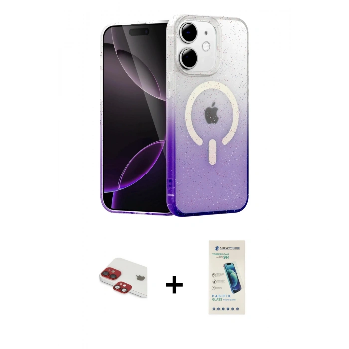 MARSİLYAN™- iPhone 11 Kılıf Eksen Minimal Özel Seri - Şeffaf Pasifik Cam Ekran Koruyucu + Pers Alüminyum Kamera Lens - KI