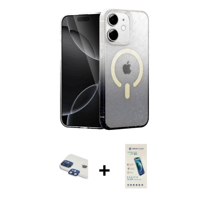 MARSİLYAN™- iPhone 11 Kılıf Eksen Minimal Özel Seri - Şeffaf Pasifik Cam Ekran Koruyucu + Pers Alüminyum Kamera Lens - LT